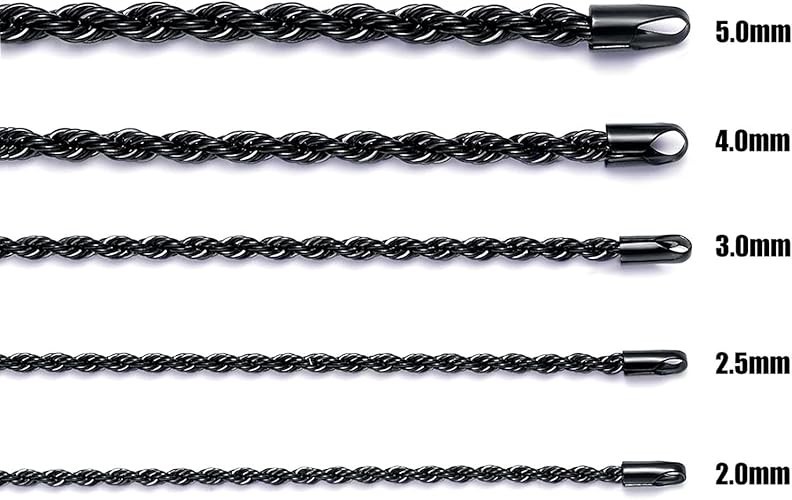 Cadena de cuerda negra para hombre, collar de acero inoxidable