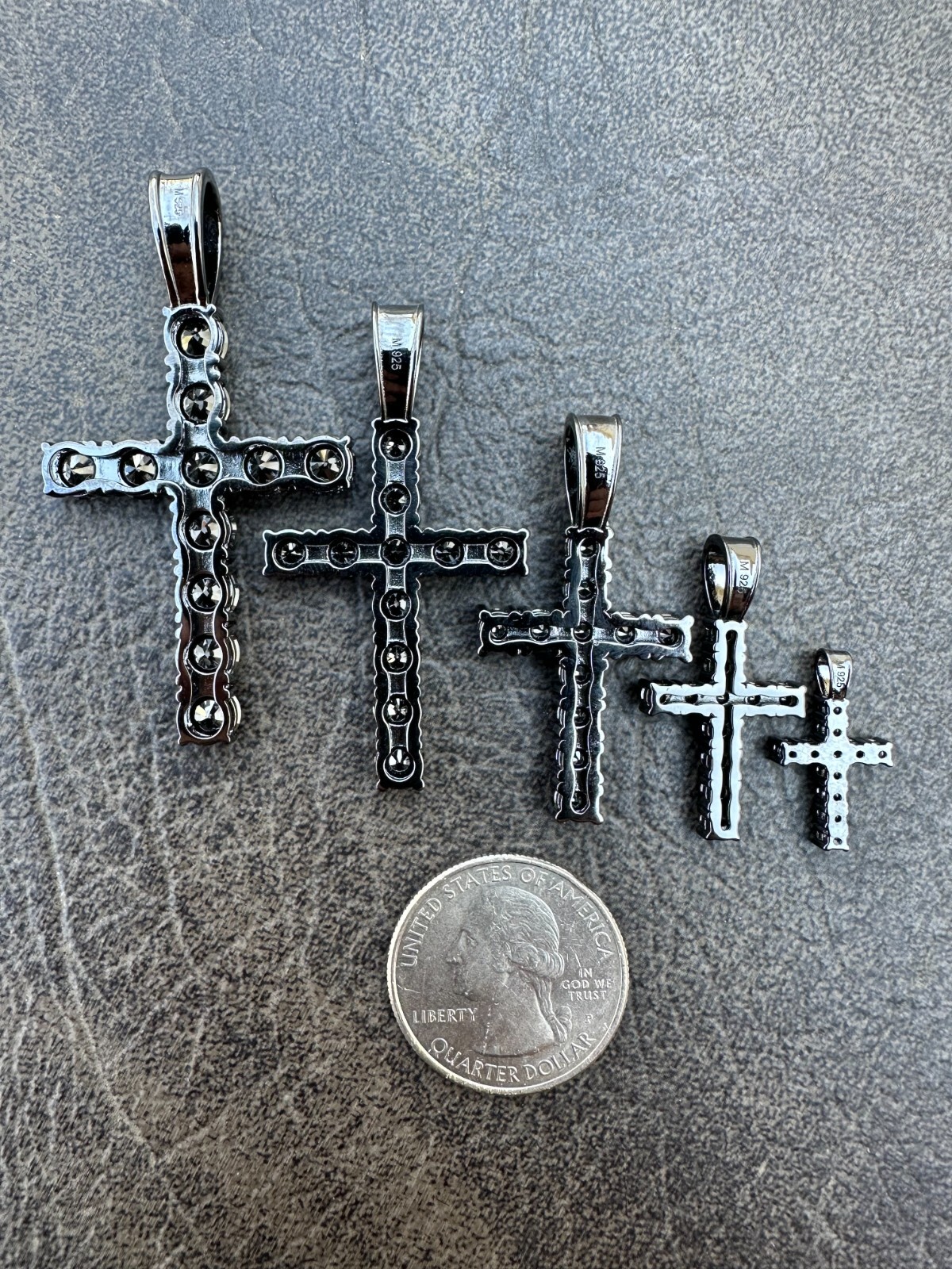 Black MOISSANITE Real Oxidized Rhodium 925 Silver Cross Iced Pendant Necklace