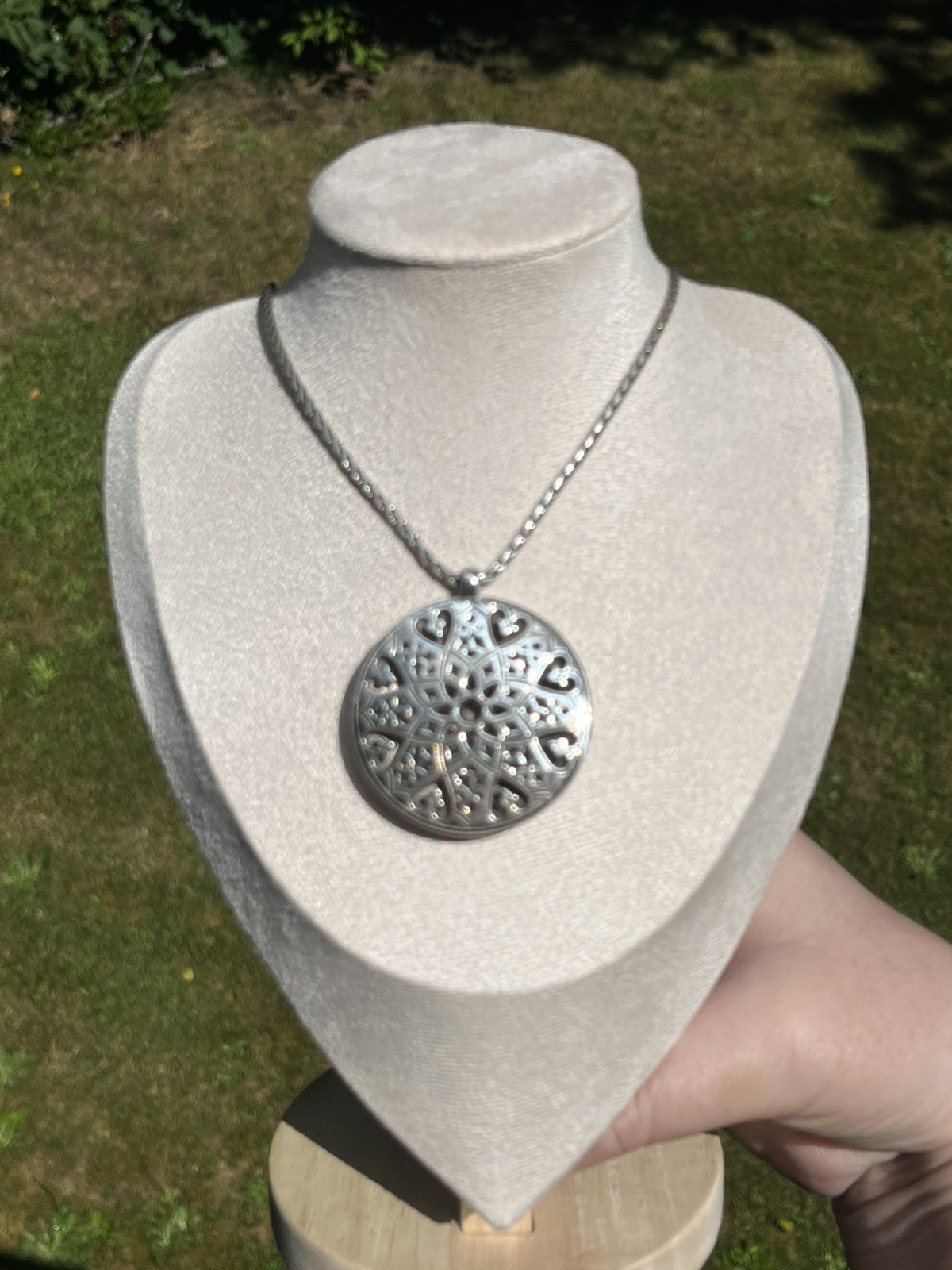 Brighton Zahra Reversible Mandala Necklace Teal Blue Enamel Crystal Silver Tone