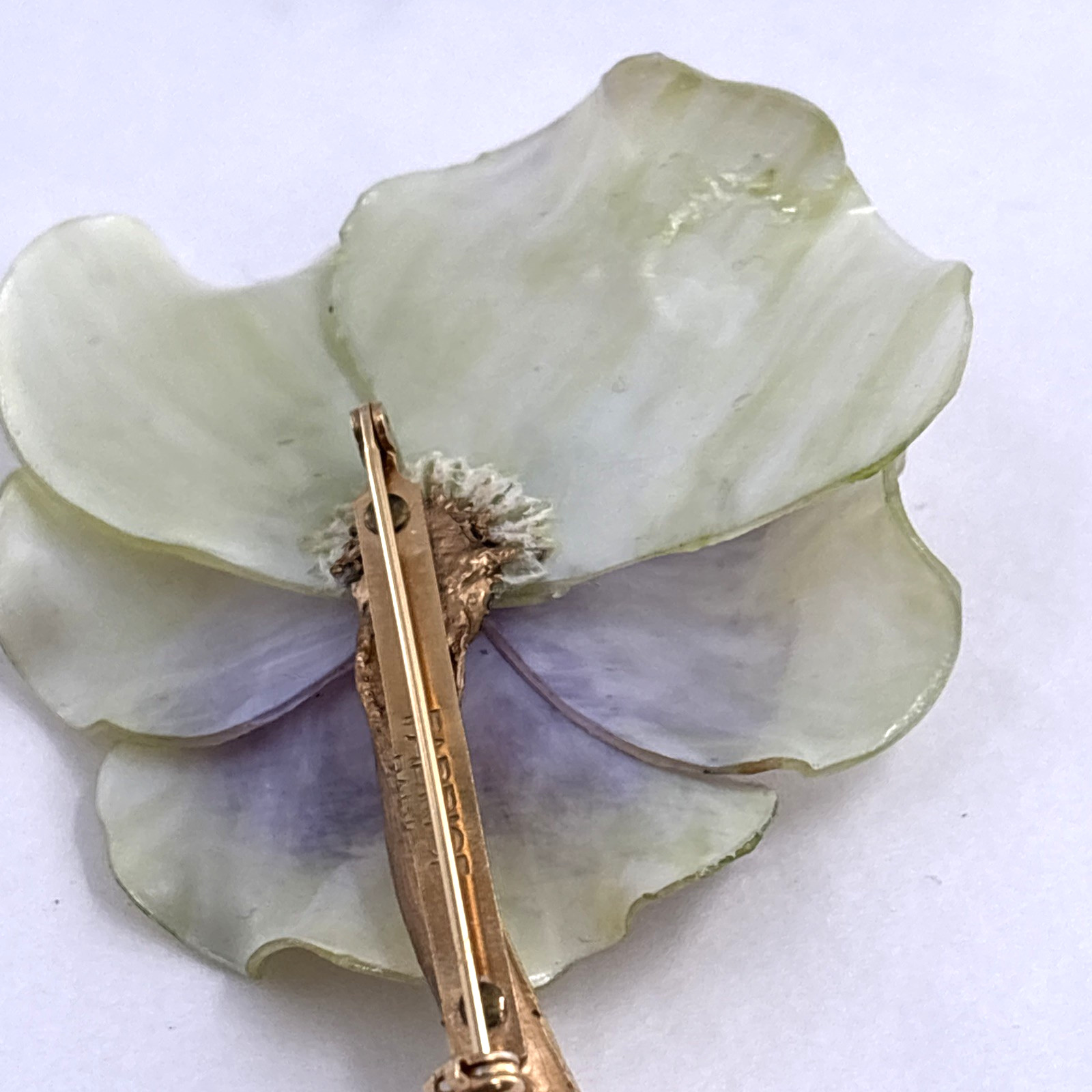 Vtg Fabrice Paris Brooch Translucent Pansy Flower Lucite Resin Gold Tone Stem