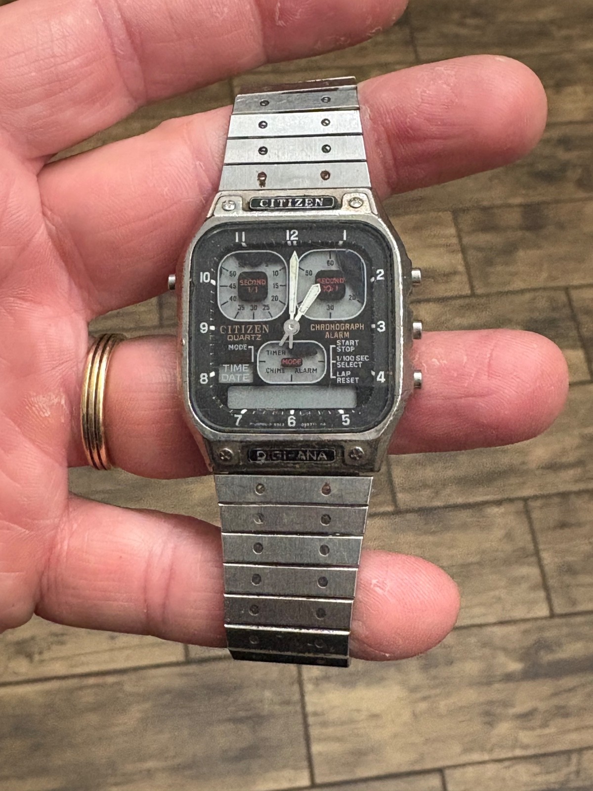 Vtg Mens Citizen 8943 Jet Boy Robot Face Digi-Ana Watch & Orig Band Parts Repair
