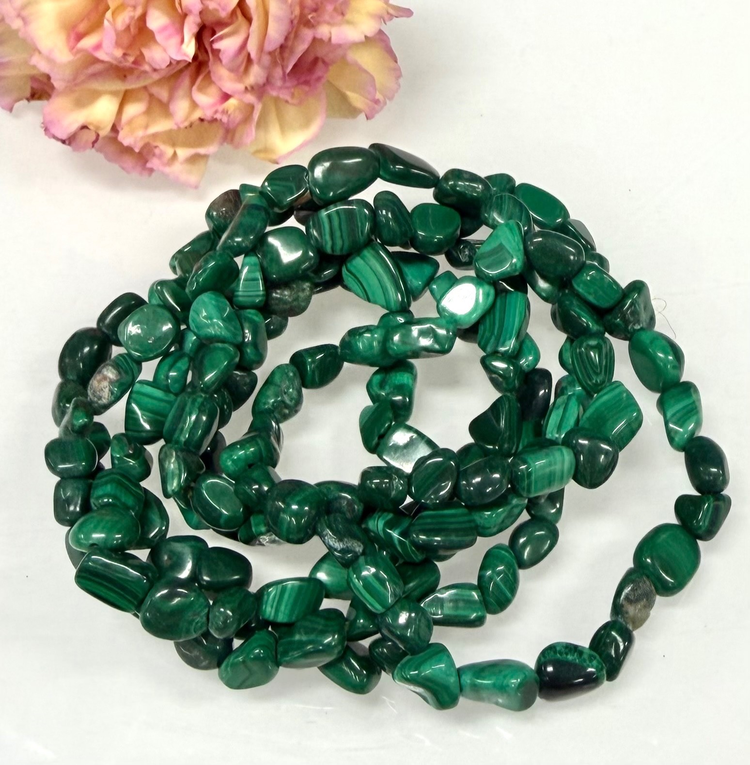 Wholesale 6 Pcs ~7mm Malachite Natural Crystal Tumble Stretch Bracelet 7.5”