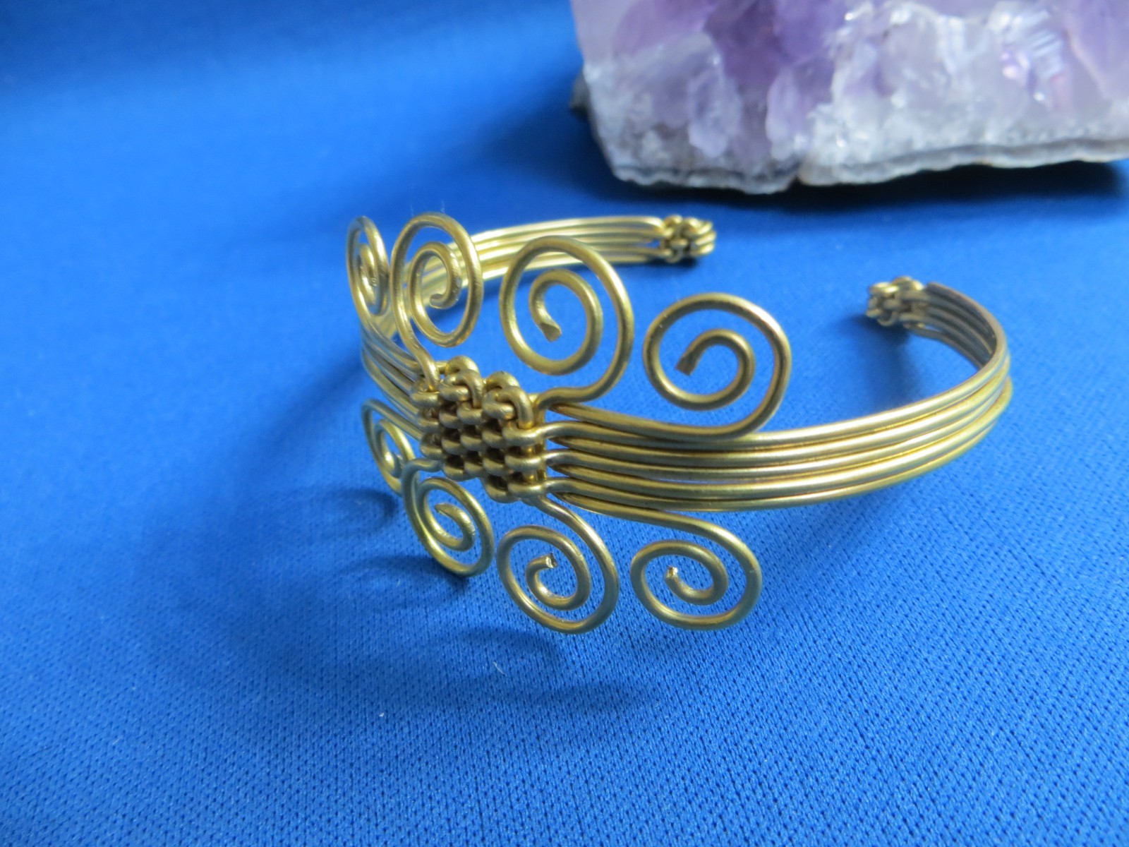 AFRICAN JEWELRY KENYA HAND-CRAFTED POLISHED BRASS WIRE BANGLE BRACELET
