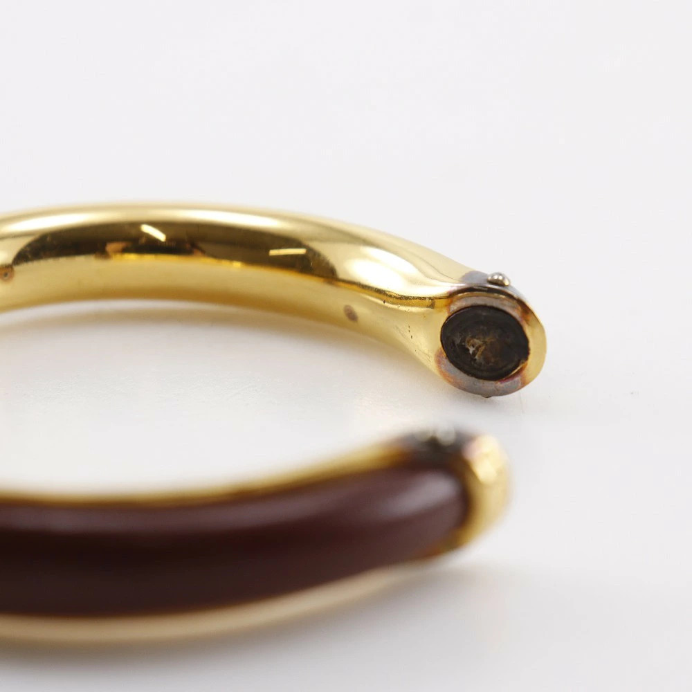 HERMES Bangle GPlated x Leather Brown Approx. 36.3g Ladies Authentic From Japan