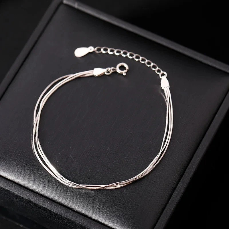 Women’s 925 Sterling Silver Multilayer Snake Chain Foot Ankle Bracelet New USA