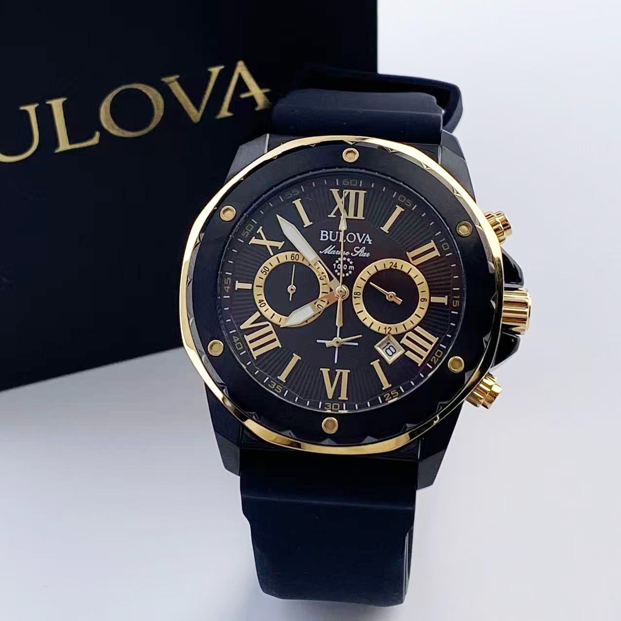 Bulova Marine Star 98B278 44mm Black Dial Men’s Chronograph Quartz Watch
