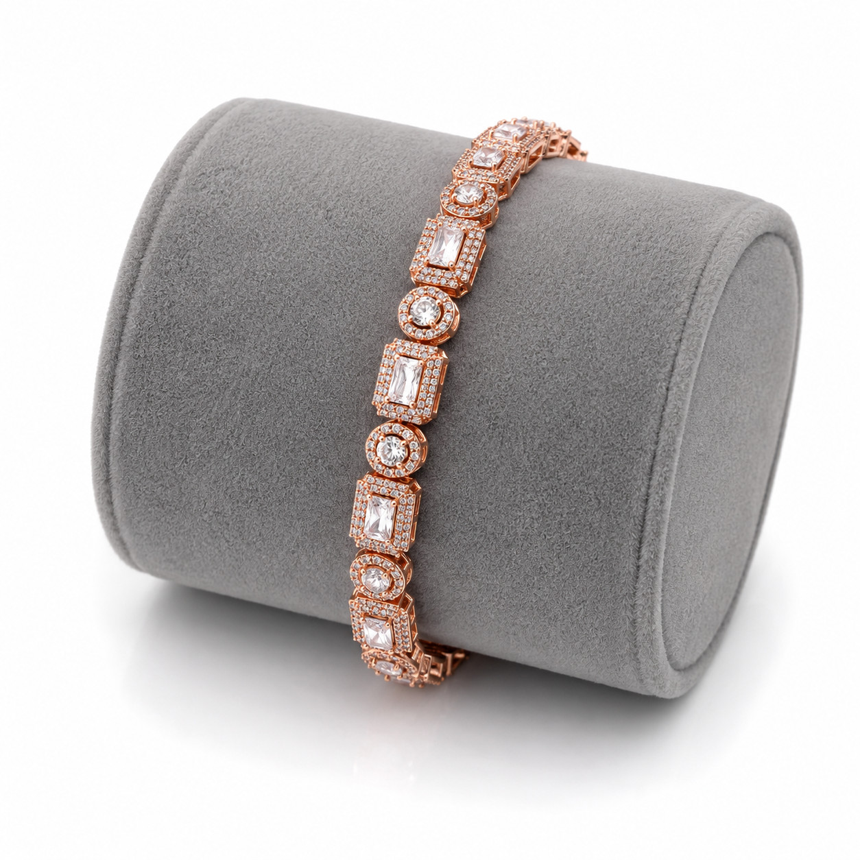 Women’s Rose Gold Ghost Link Bracelet White CZ Brass 8 Inch Tennis Bracelet
