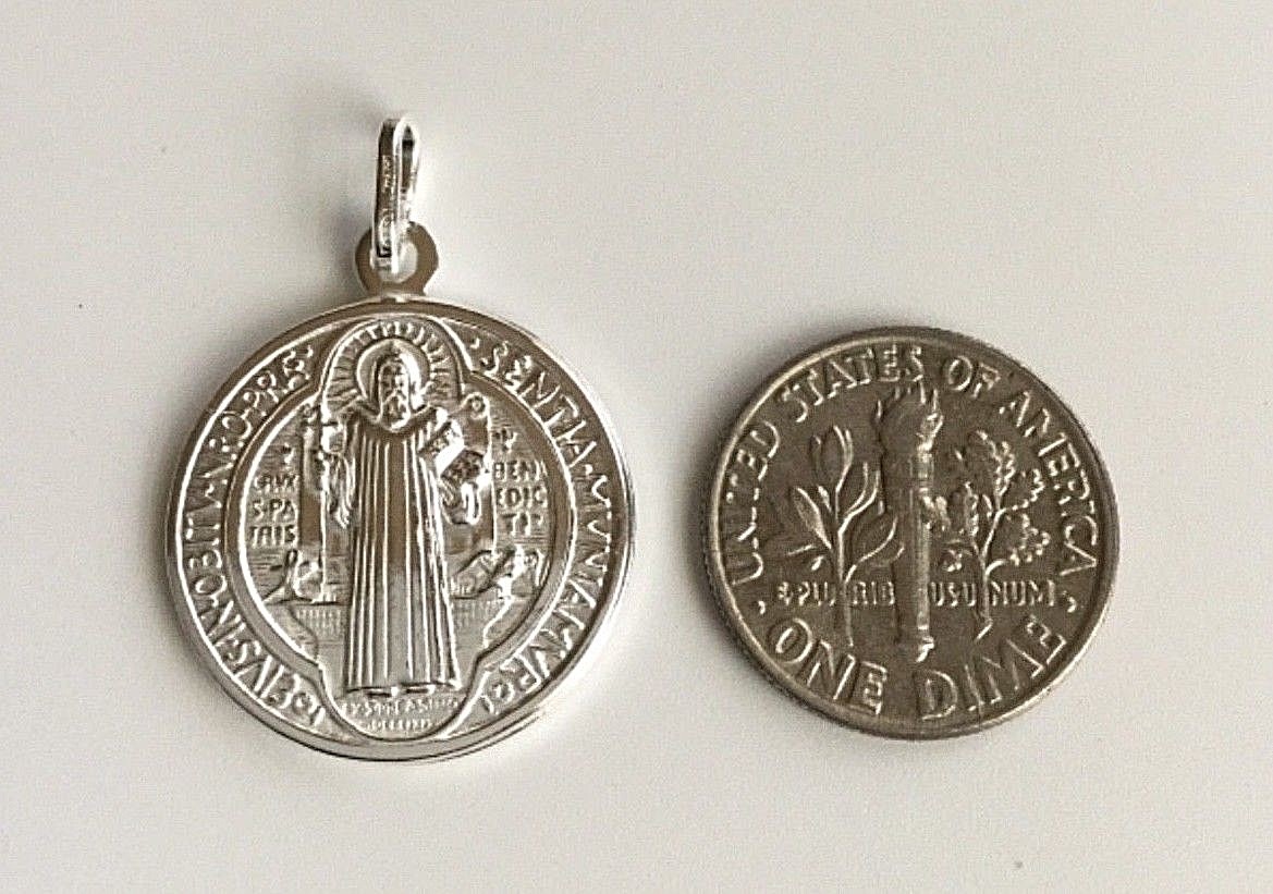 MEDALLA DE SAN BENITO PLATA 925/ITALIAN 925 SILVER SAINT BENEDICT PENDANT-20mm#1