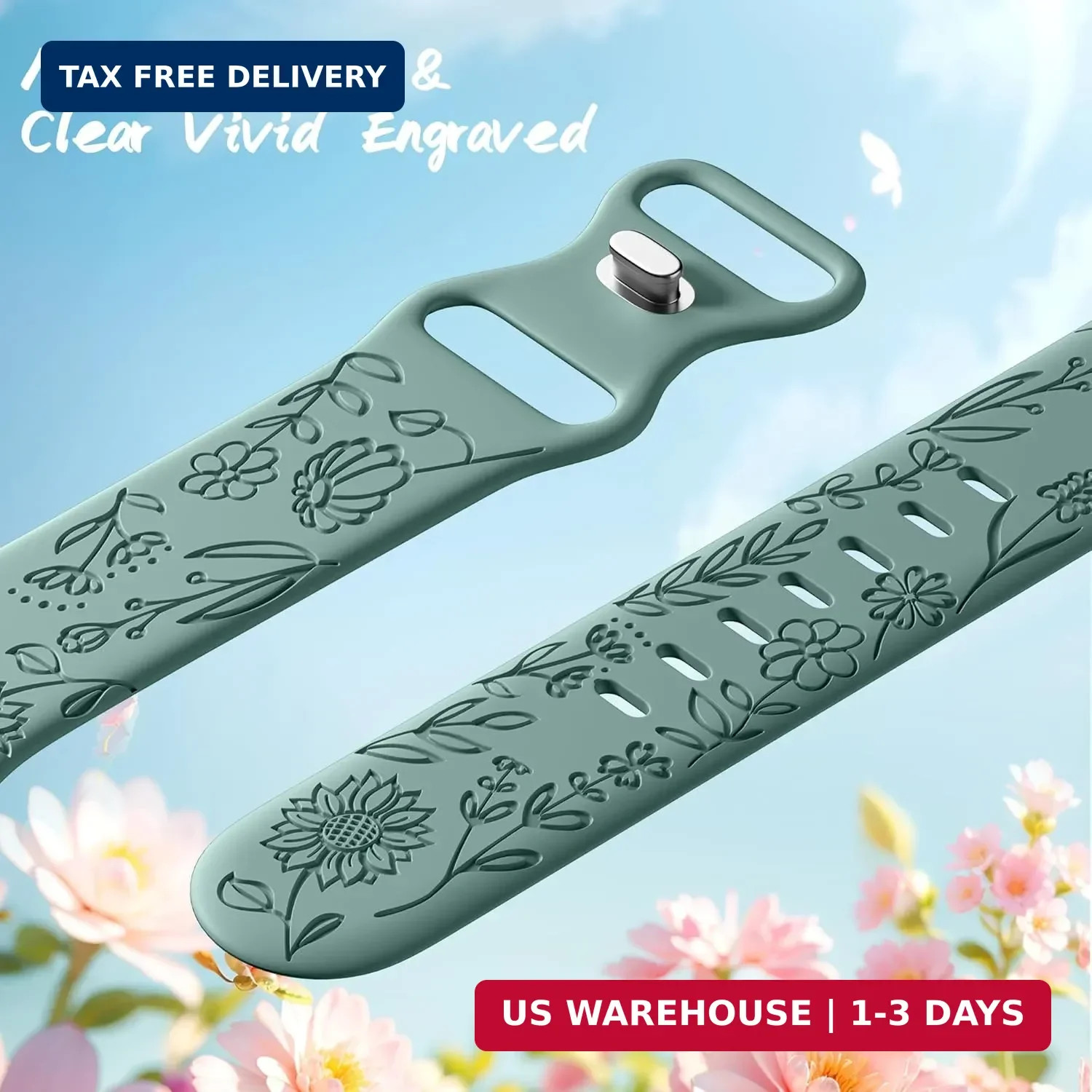 SNBLK 6 Pack Floral Engraved Bands Compatible with Apple Watch Bands 40mm 41mm 4
