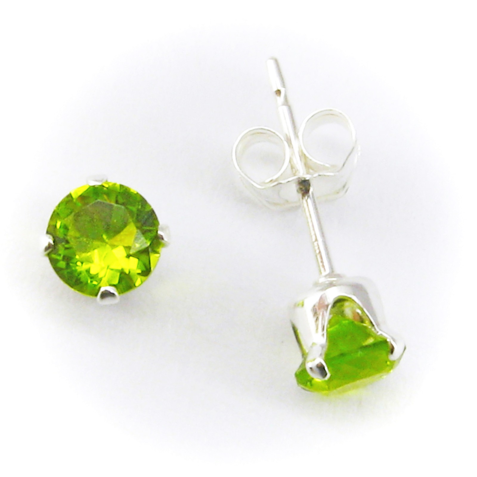 4mm Round Peridot Simulant Post Earrings – SOLID Sterling Silver – NEW!