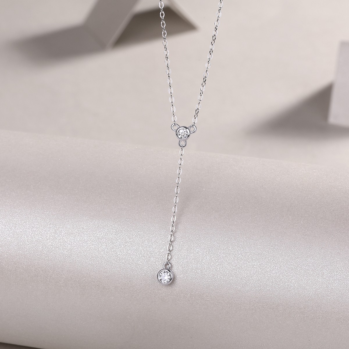 925 Sterling Silver Tassel Lariat Necklace Moissanite Platinum GRA Cert