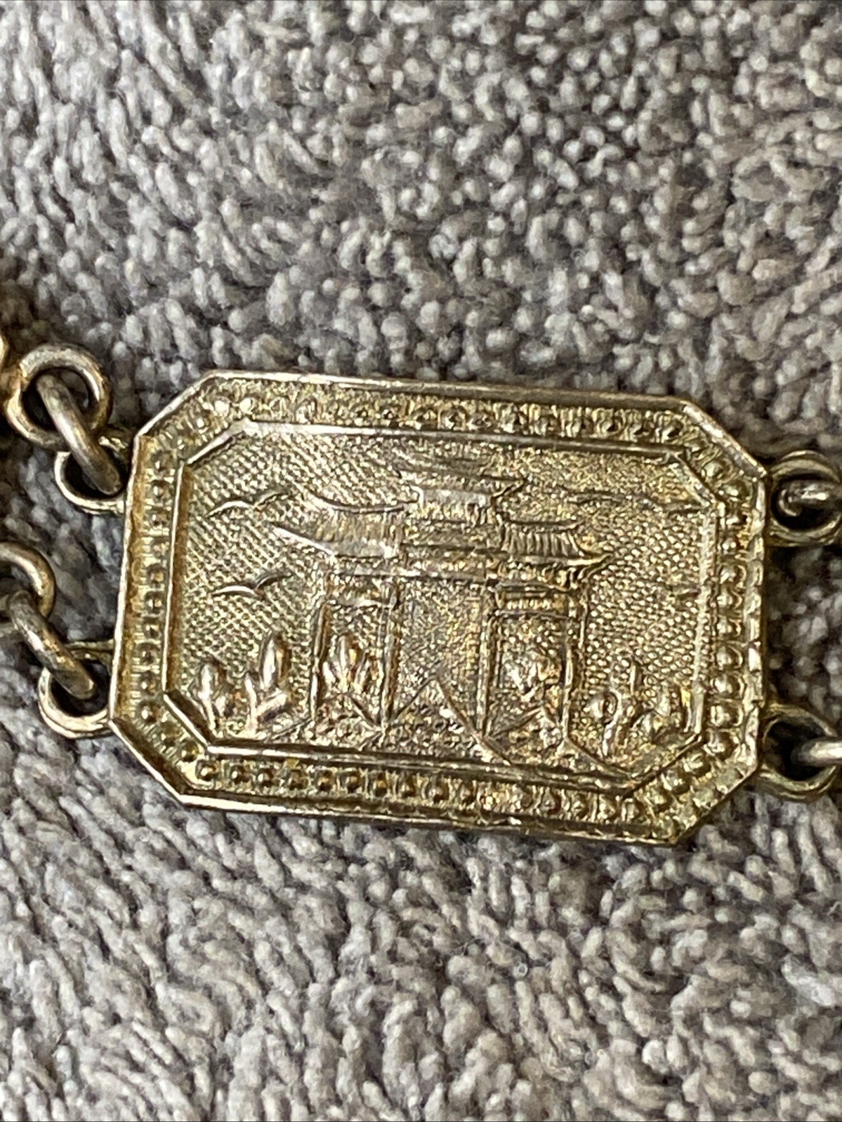 Vintage Chinese Export Silver Motif Panel Link Bracelet