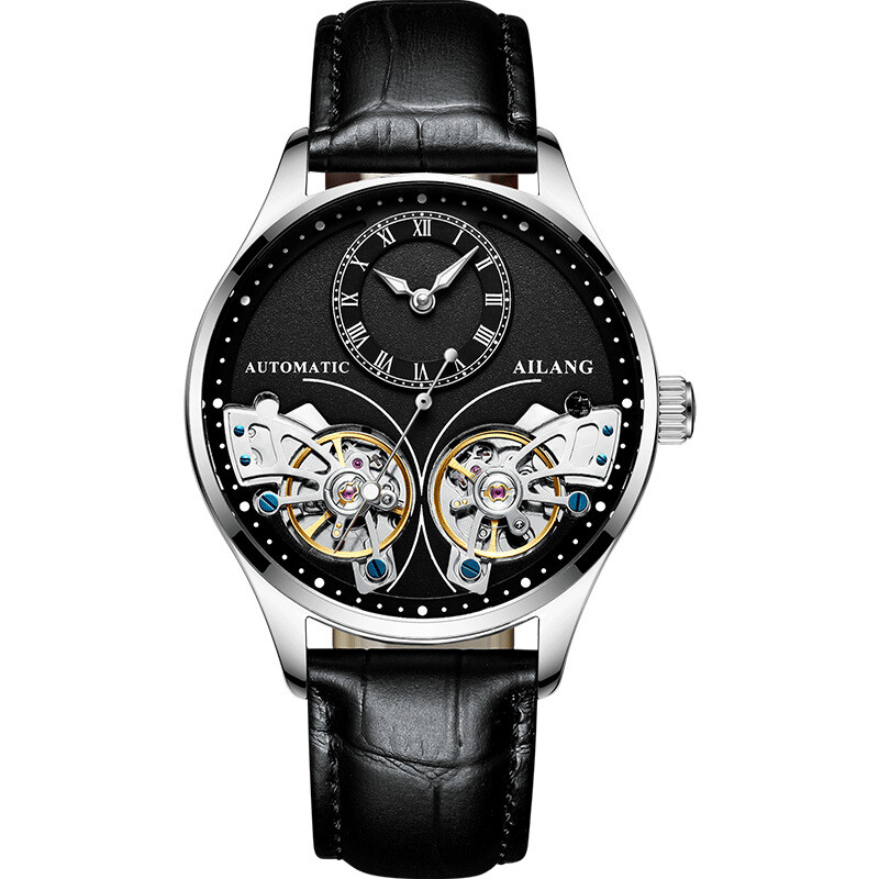 AILANG Men’s Watch Hollow Double Flywheel Automatic Mechanical Wristwatches