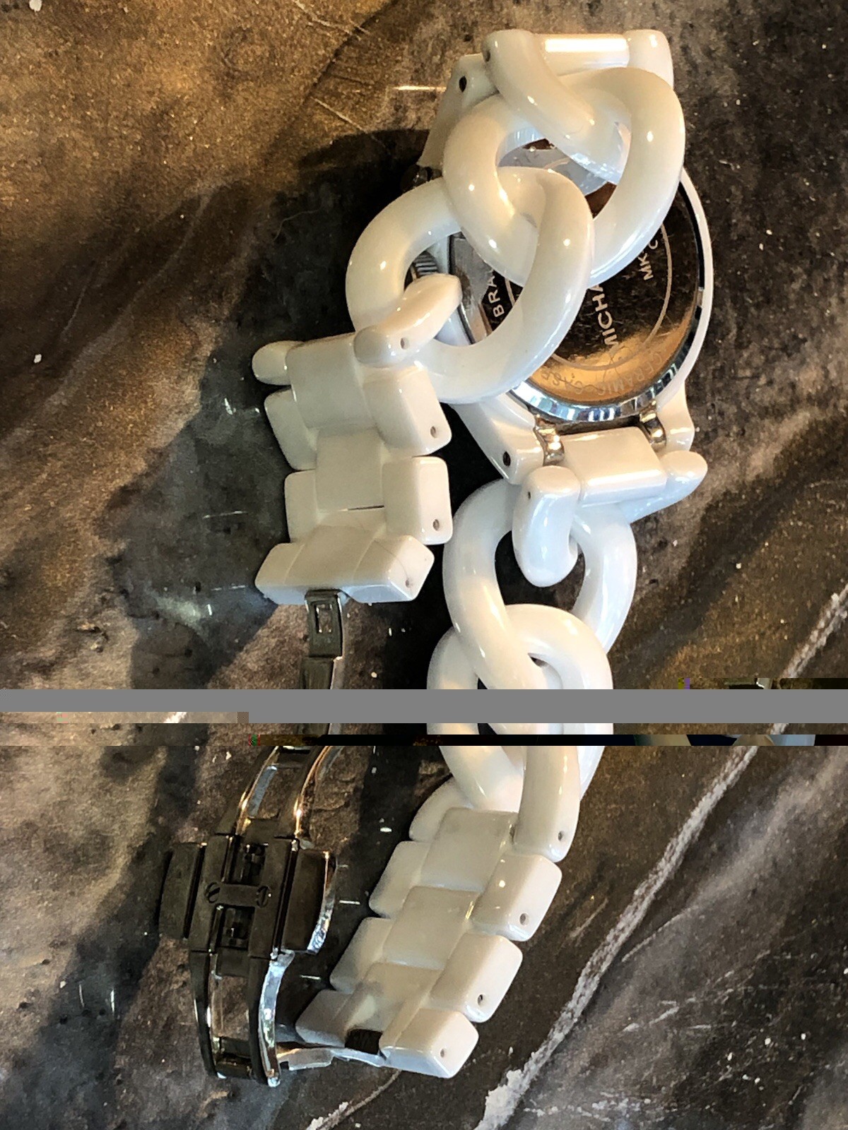 ✨🤍 NOS STUNNING Early MICHAEL KORS White CERAMIC Chain Link Bracelet Watch🤍✨