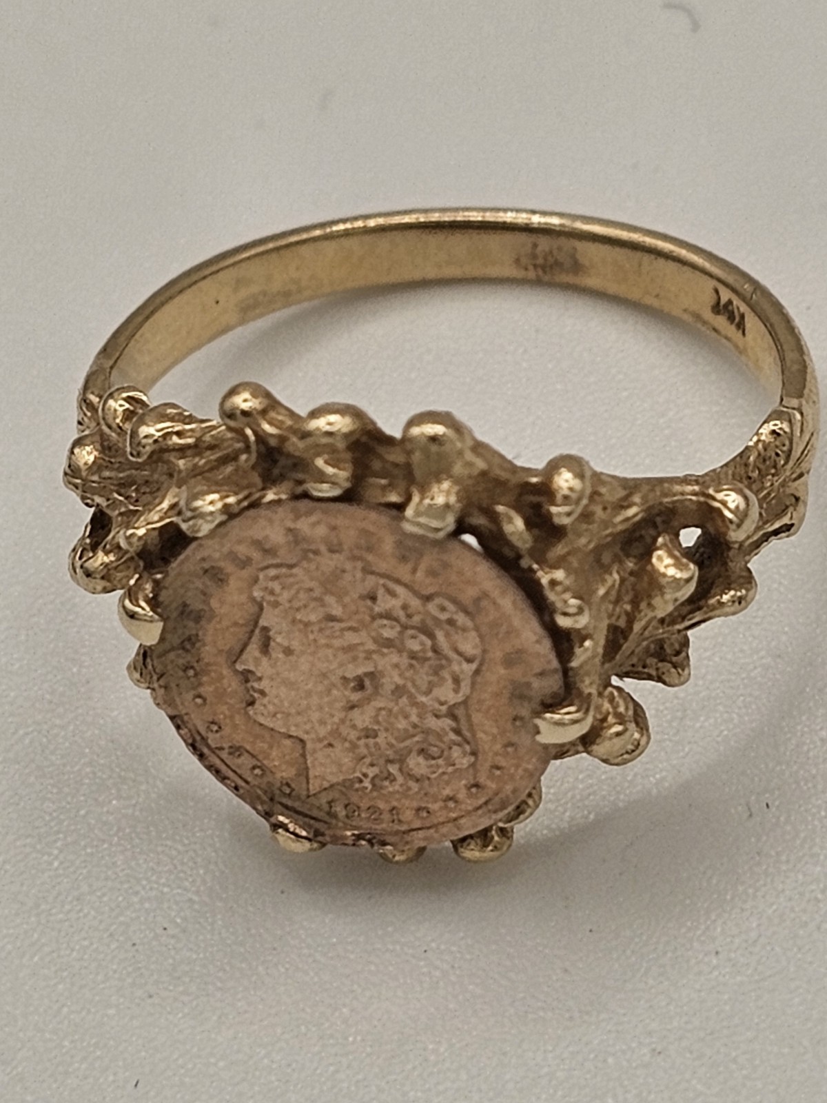 14k Gold Ring, Morgan Dollar Image, Size 5.75 Or 6, 3.12g, Read Description