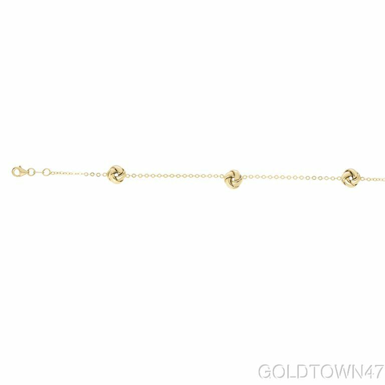 14kt Yellow Gold Shiny 3 Love knot On Piatto Type Link Fancy Bracelet