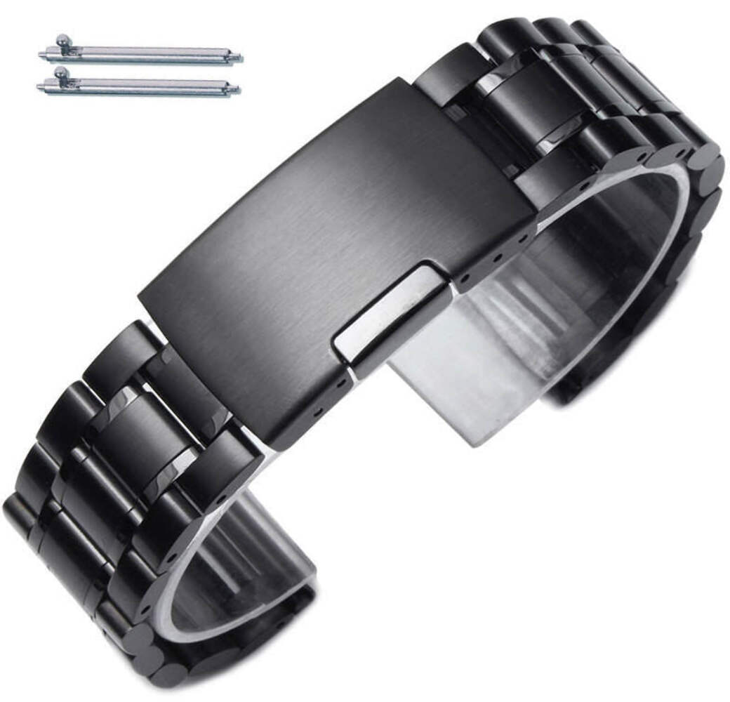 Stainless Steel Metal Links Bracelet 19mm 21mm 23mm 26mm Black Watch Band #5016