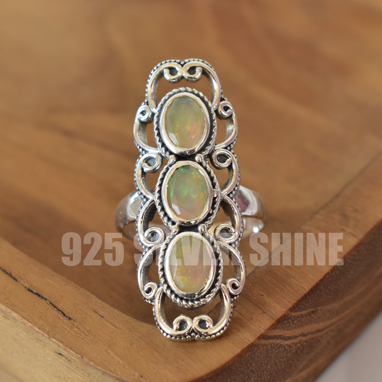 ETHIOPIAN OPAL NATURAL GEMSTONE 925 SOLID STERLING SILVER HANDMADE JEWELRY RING