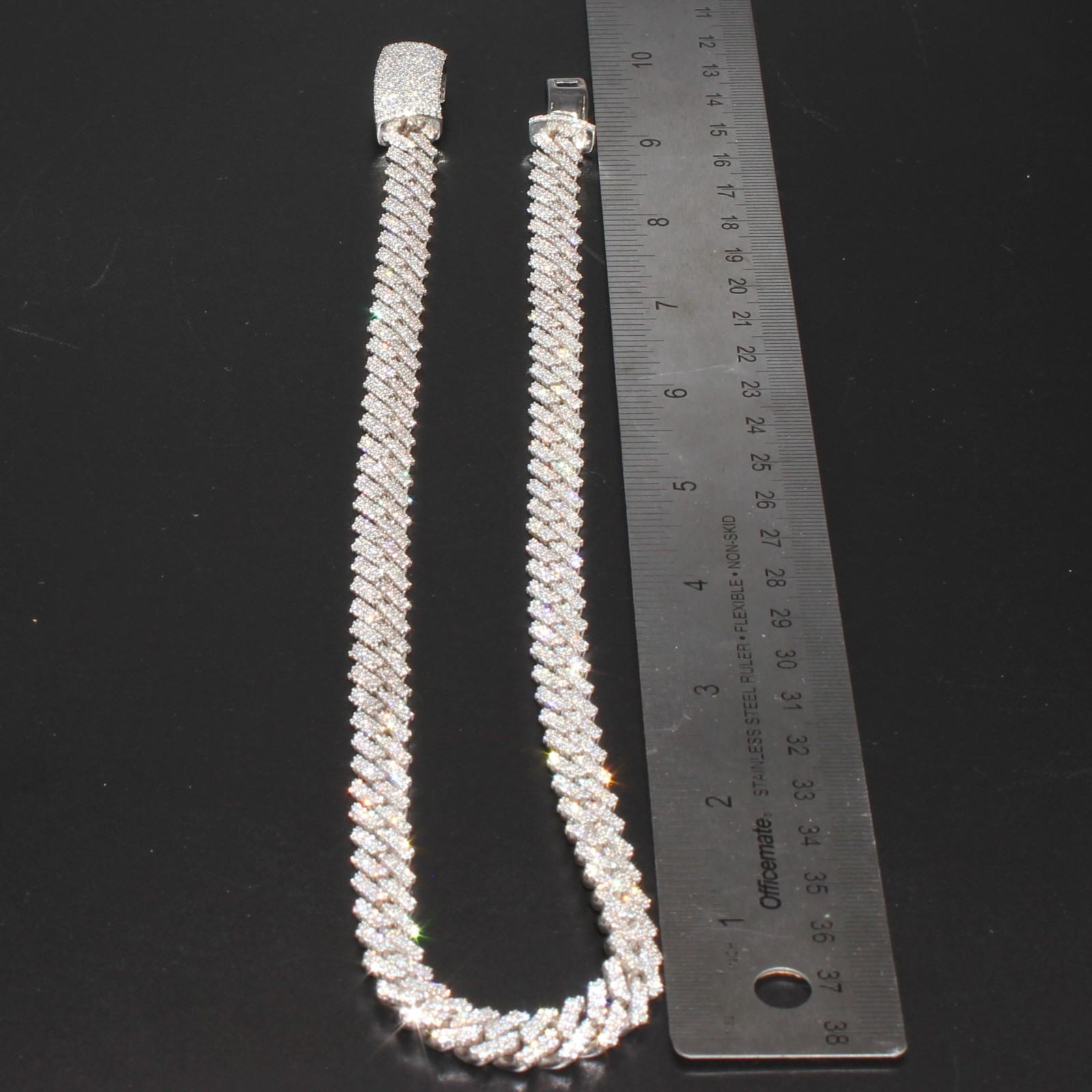 White Gold Cuban Link Chain 20” 10mm Approx. 20ct Real Diamond 129g Necklace