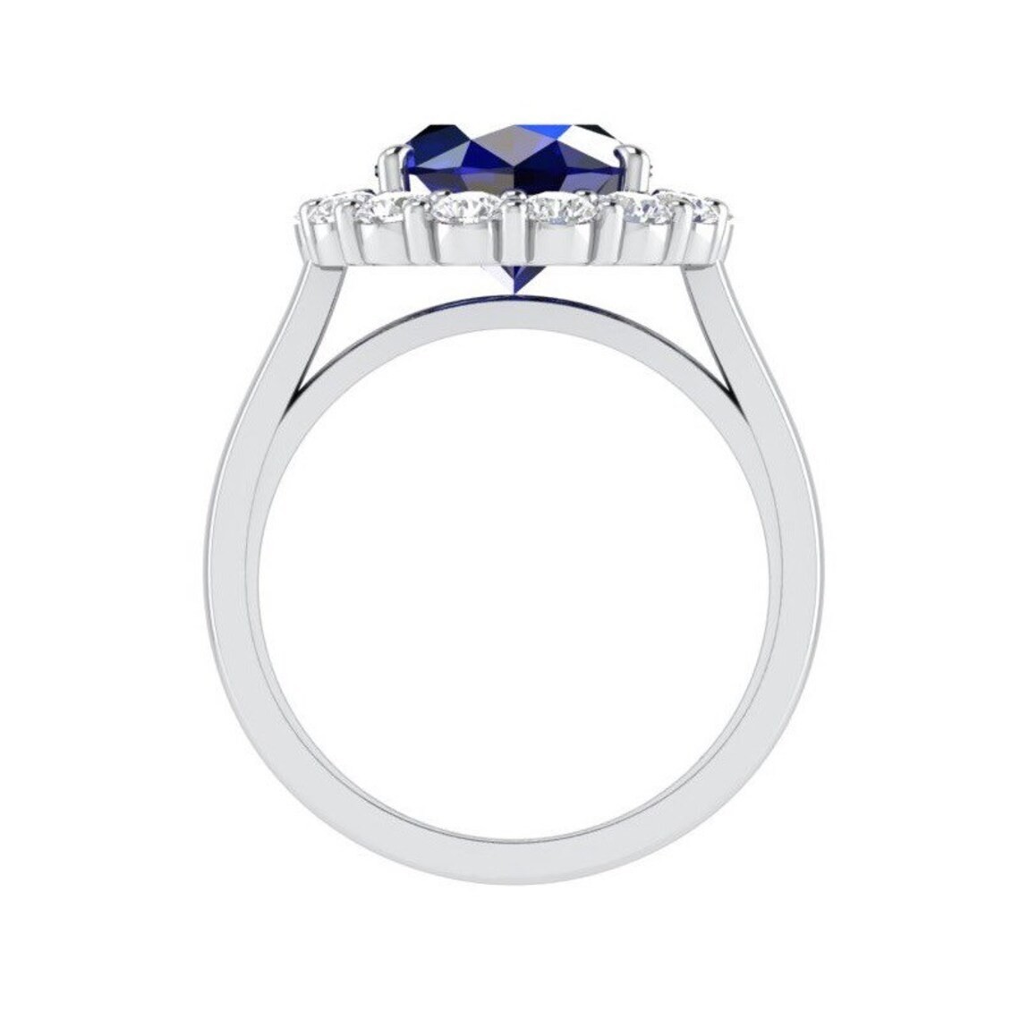 3.94 Ct Oval Natural Sapphire & Diamond Engagement Ring 14K White Gold Size 6