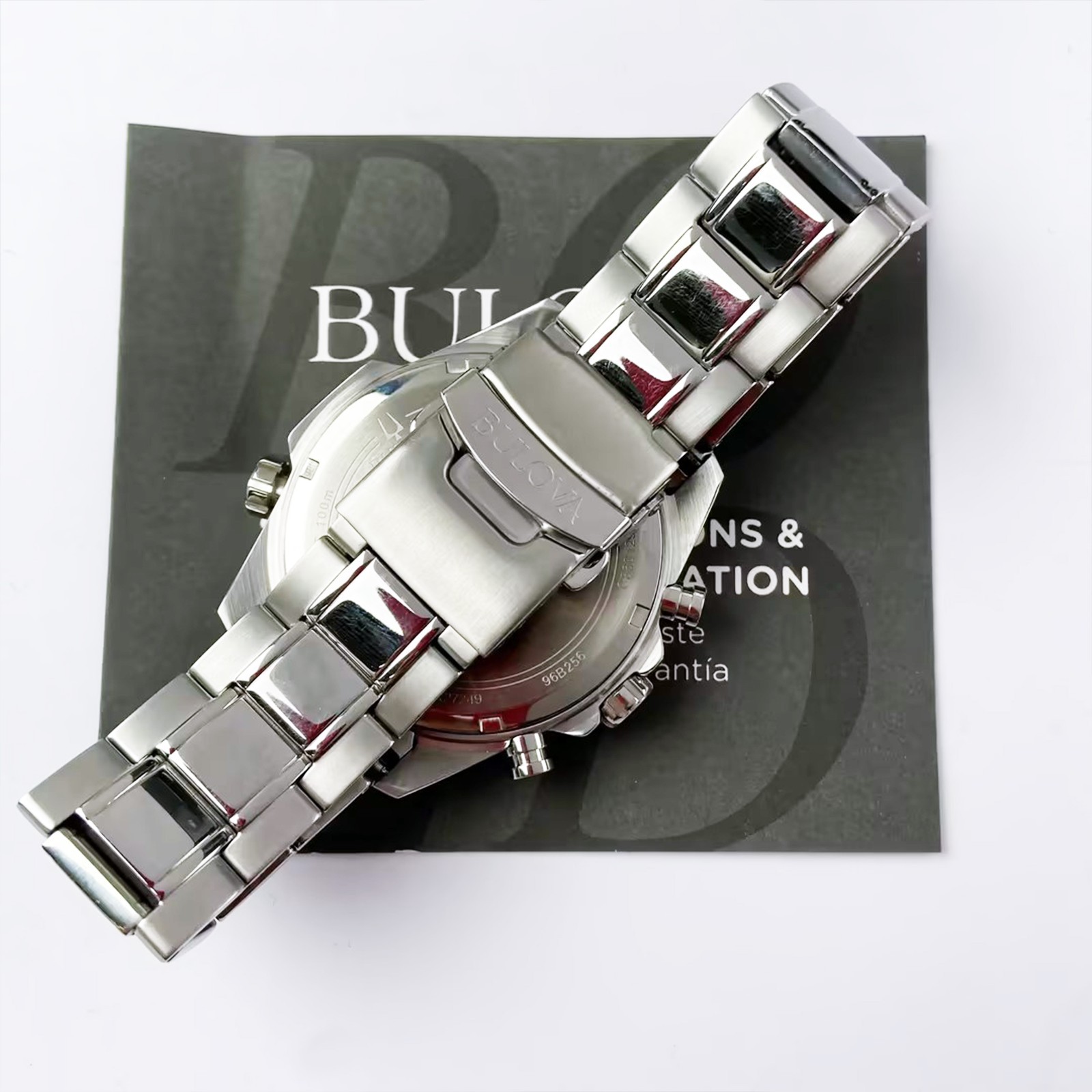 Bulova Marine Star Men Blue Dial Silver Steel Chronograph 96B256 Watch 43mm