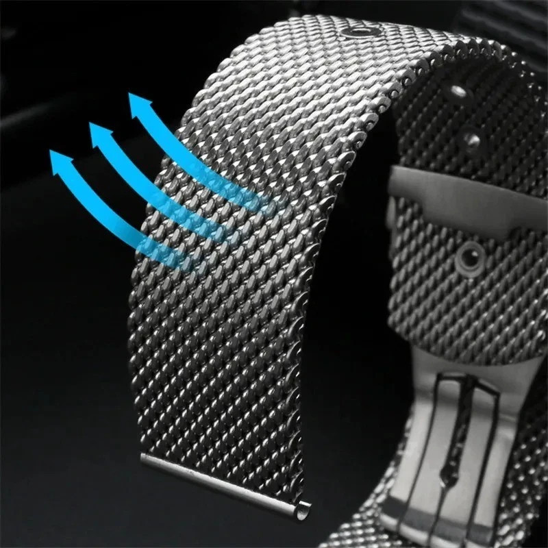Solid Stainless Steel Mesh Band For Omega Seamaster With 4 Spring Bars