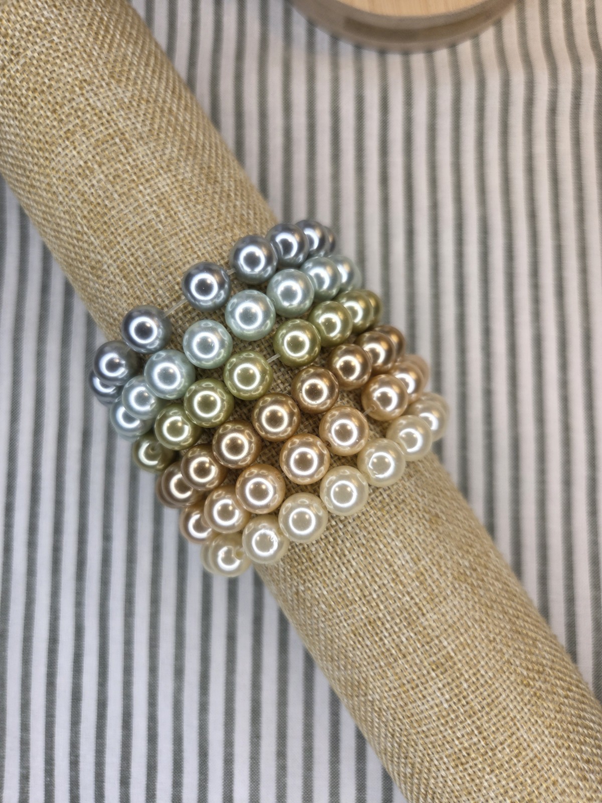 Stackable Stretch Beaded Bracelet Set of 6 Multicolor Simulated Pearls
