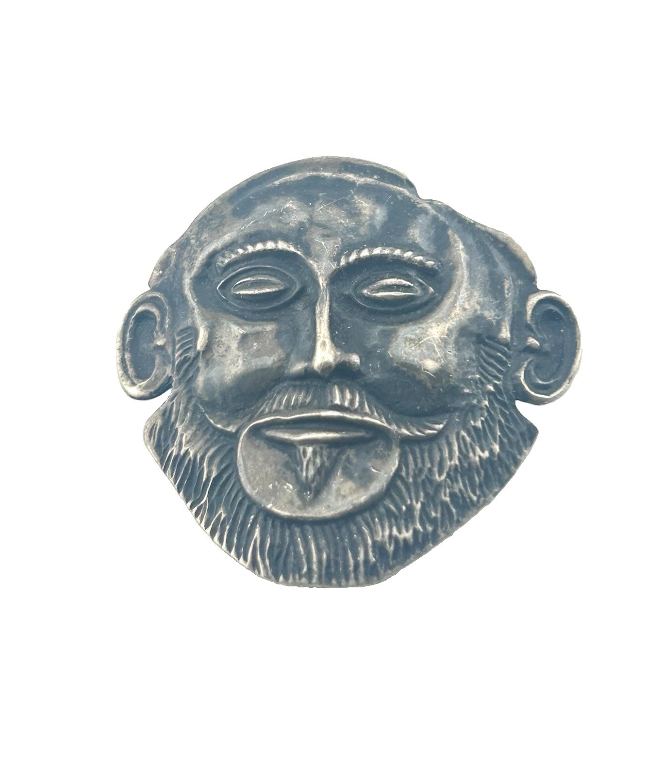 Vintage 835 European Silver Mask of Agamemnon Funerary Pin brooch Pendant 1.5″
