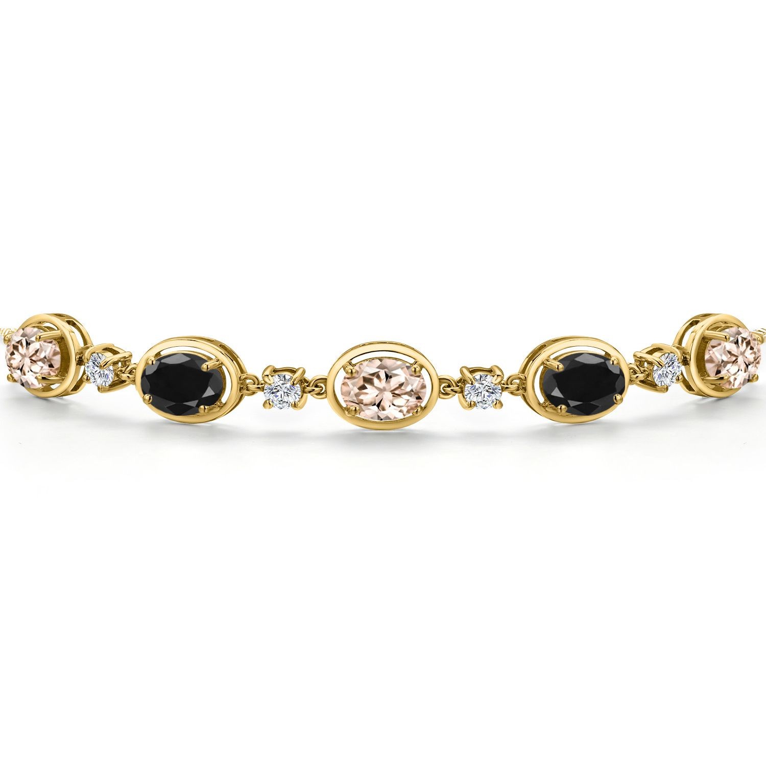 18K Yellow Gold Plated Silver Peach Morganite and Black Sapphire and Lab Grown