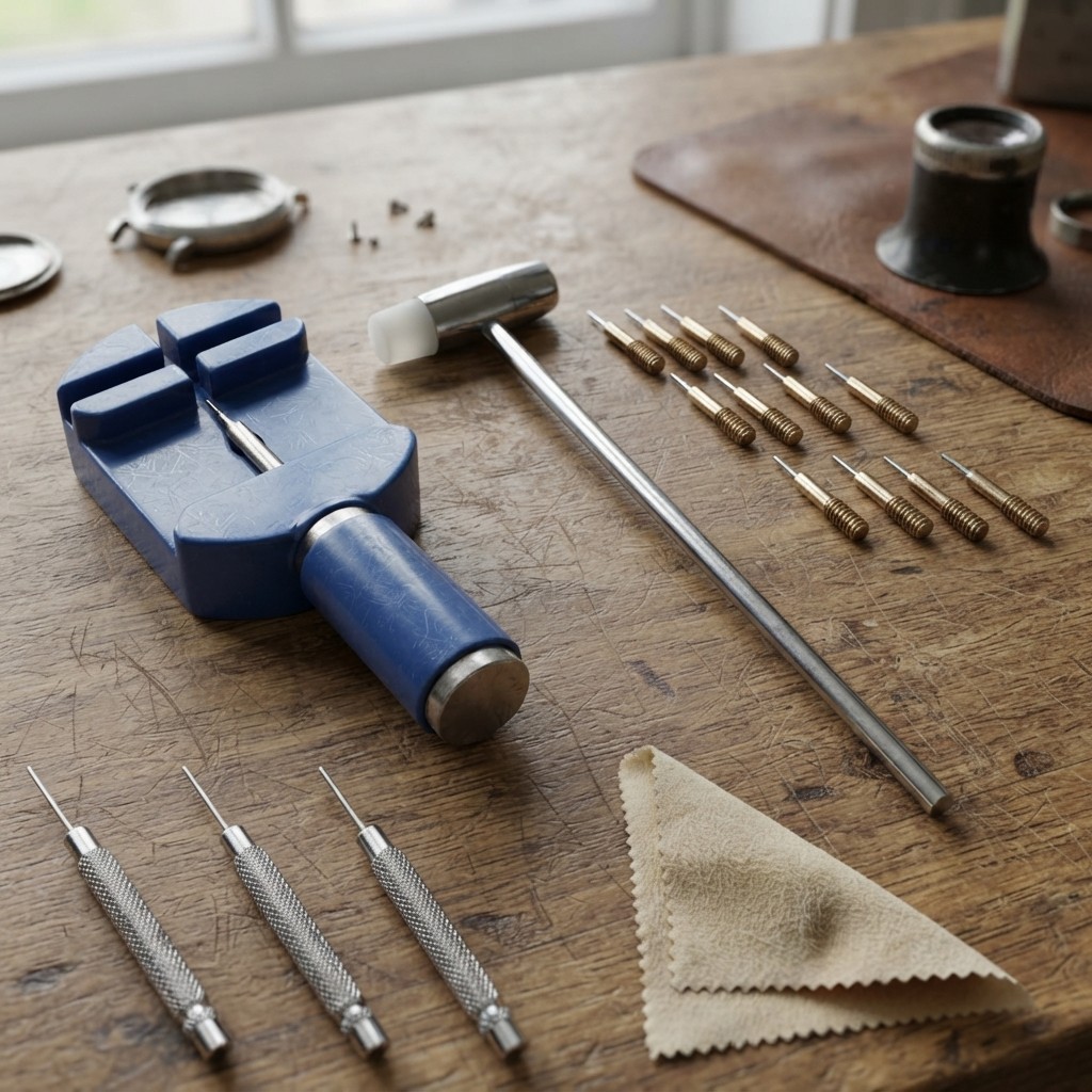12-Piece Watch Repair Tool Kit: Band Adjustment Pins and Hammer for DIY Home Use