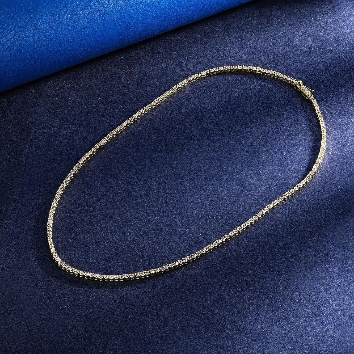 Unisex Skinny Tennis Necklace Gold Finish Cubic Zirconia 2mm Chain/Bracelet