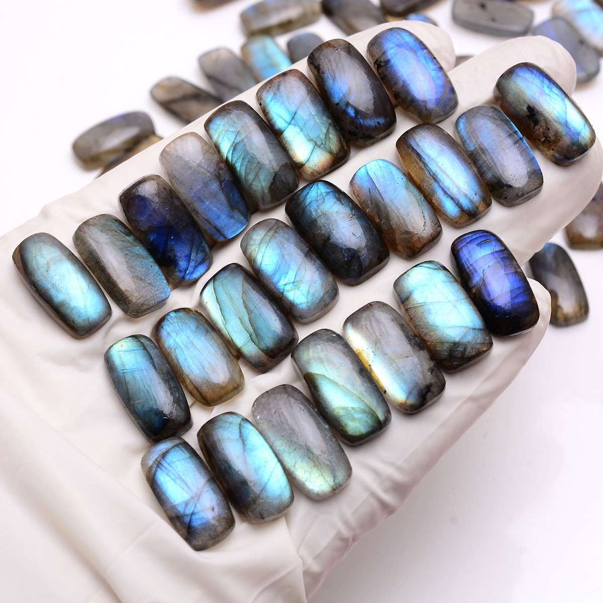 Set Of 12 Pcs Natural Labradorite 19mmx10mm Cushion Cabochon Loose Gemstones Lot