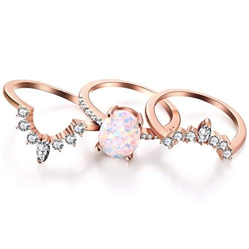 Fashion Stackable Rings Engagement Rings 3Pcs Opal Rings Set for Women Weddin…