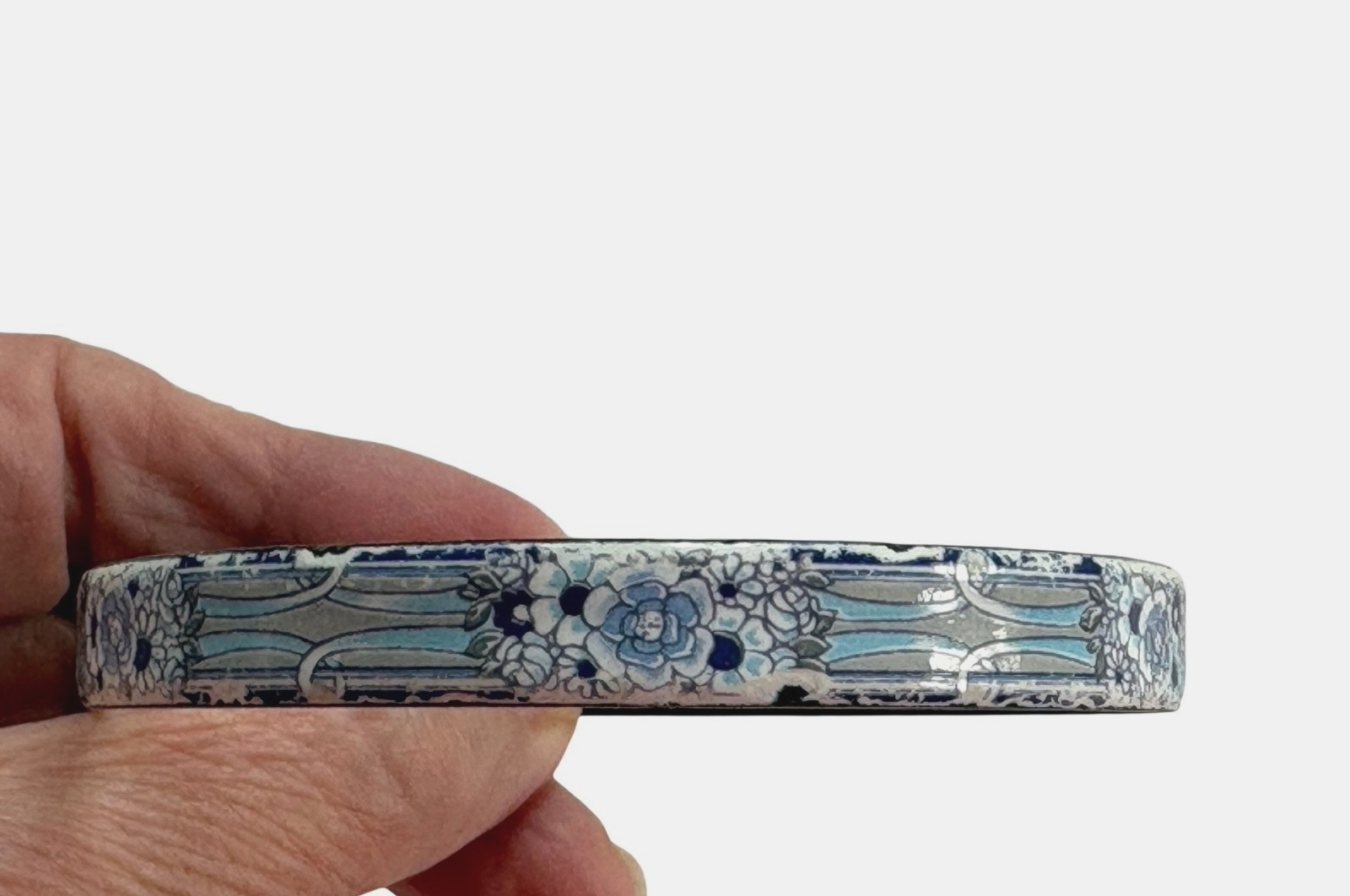 Vintage Michaela Frey Lt. Blue, White, & Navy-Blue Enamel Bangle Bracelet