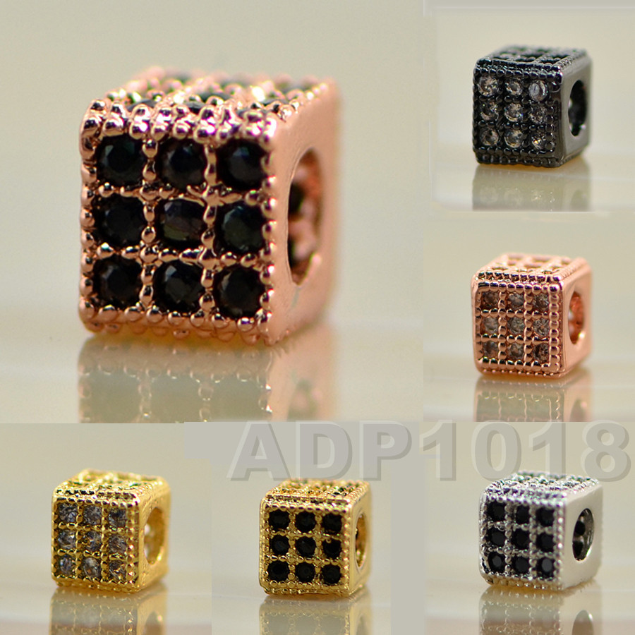 Zircon Gemstones Pave Square Cube 5x5mm Bracelet Connector Charm Beads