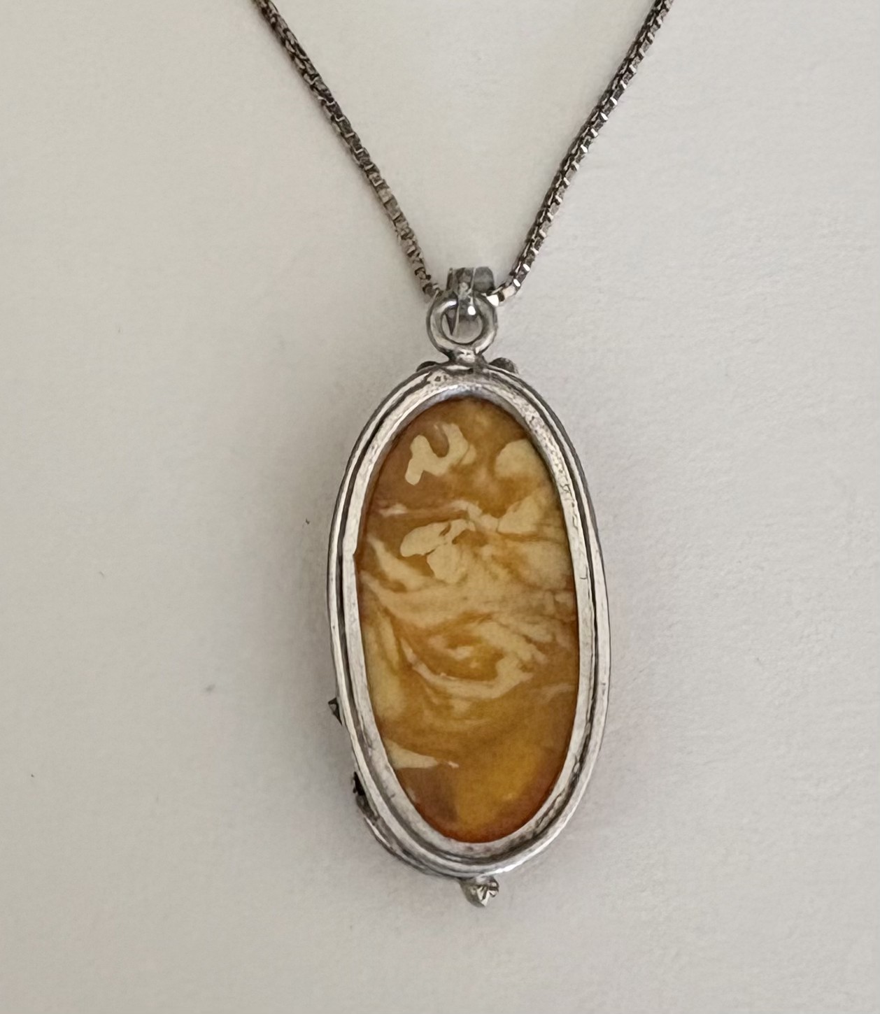 Vintage Sterling Silver Butterscotch Egg Yolk Baltic Amber Pendant and 24”…