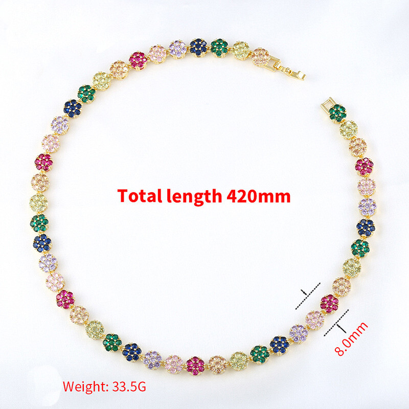 Charm Colorful Flower Tennis Chain Necklace Bracelet Jewelry Women Girl Choker