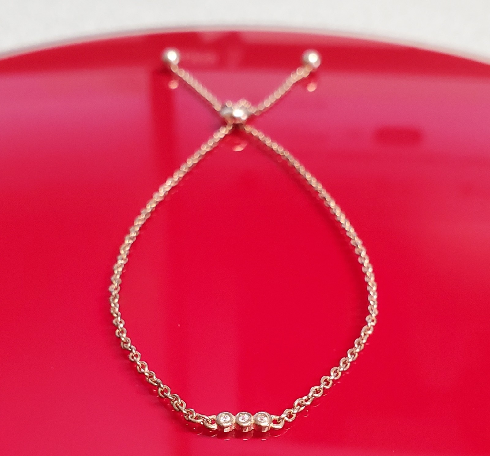 925 SU Slider Bracelet OSFA 9in Sterling Silver Rose Gold Vermeil CZ Bar Dainty