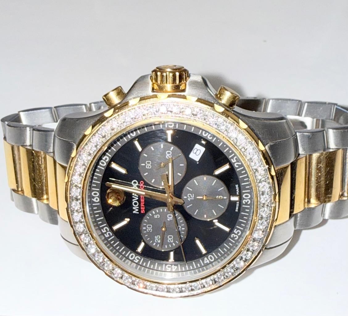 MOVADO MENS SERIES 800 TWO TONE CHRONOGRAPH LAB GROWN DIAMOND WATCH