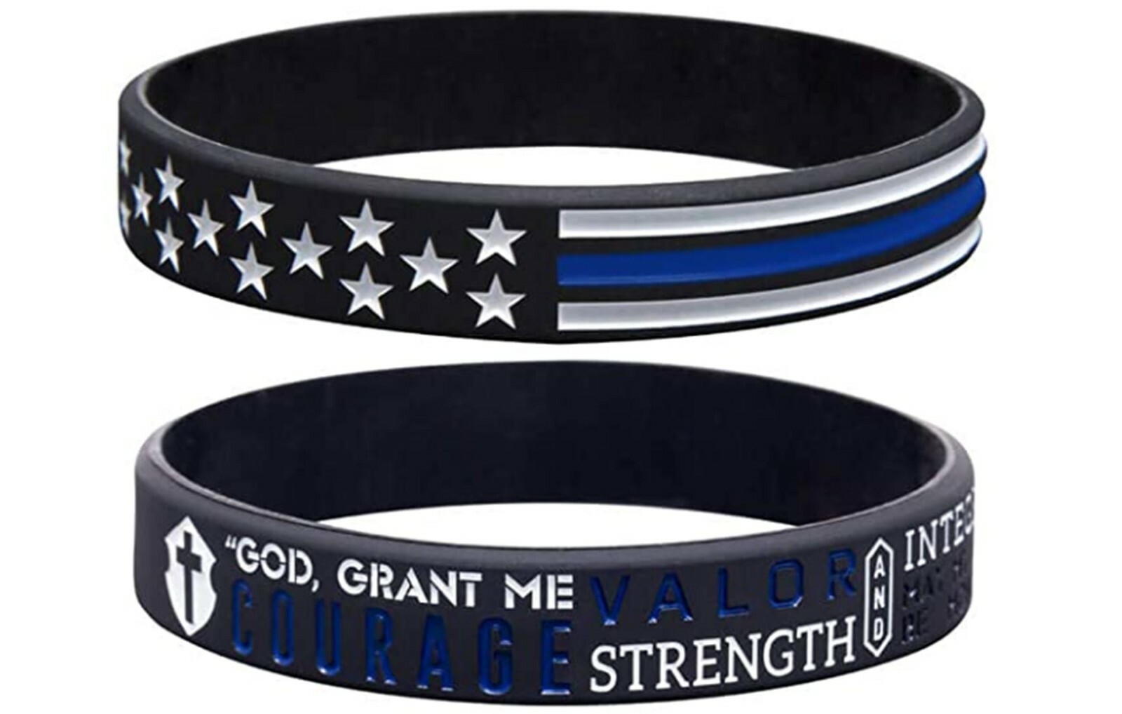 Thin Blue Line Silicone Bracelet 2 pk Policeman’s Prayer Blue Line American Flag