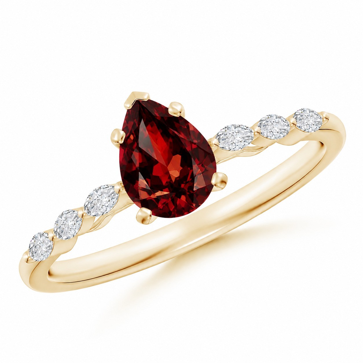 Pear Cut Red Garnet & White Gemstone Yellow Gold Ring for Women Engagement Gift