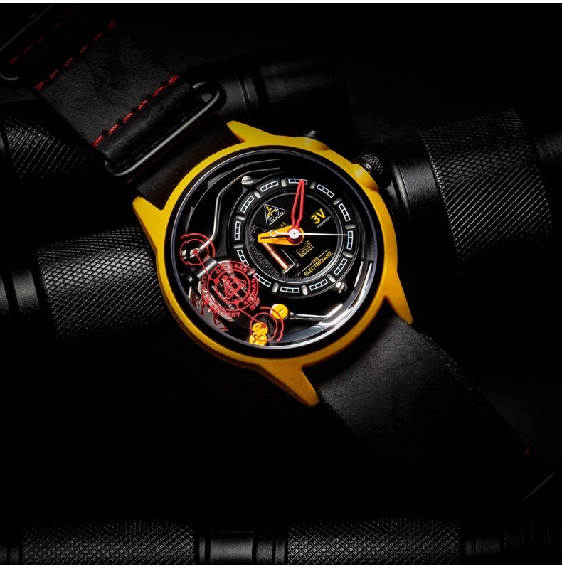 The ElectricianZ Ammeter Quartz Electric Steel Light Black Leather Watch