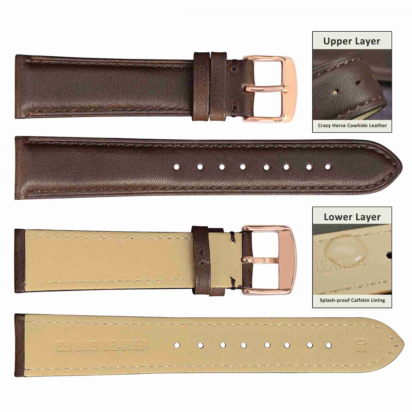 WOCCI Vintage Leather Watch Band 14 15 16 17 18 19 20 21 22 23 24mm Strap