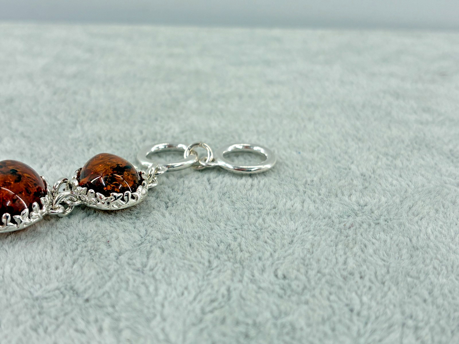 Baltic Amber Extraordinaire Cognac Orange Toggle Bracelet Sterling 925 6-6.75in