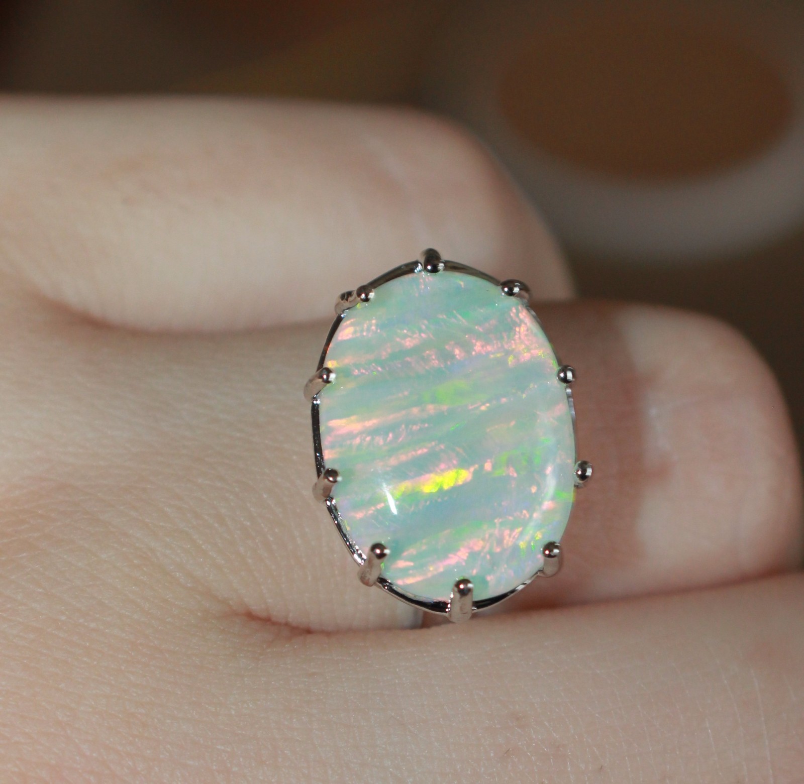 white fire opal ring gemstone silver jewelry 7.5 8.25 9 10.75 classic cocktail