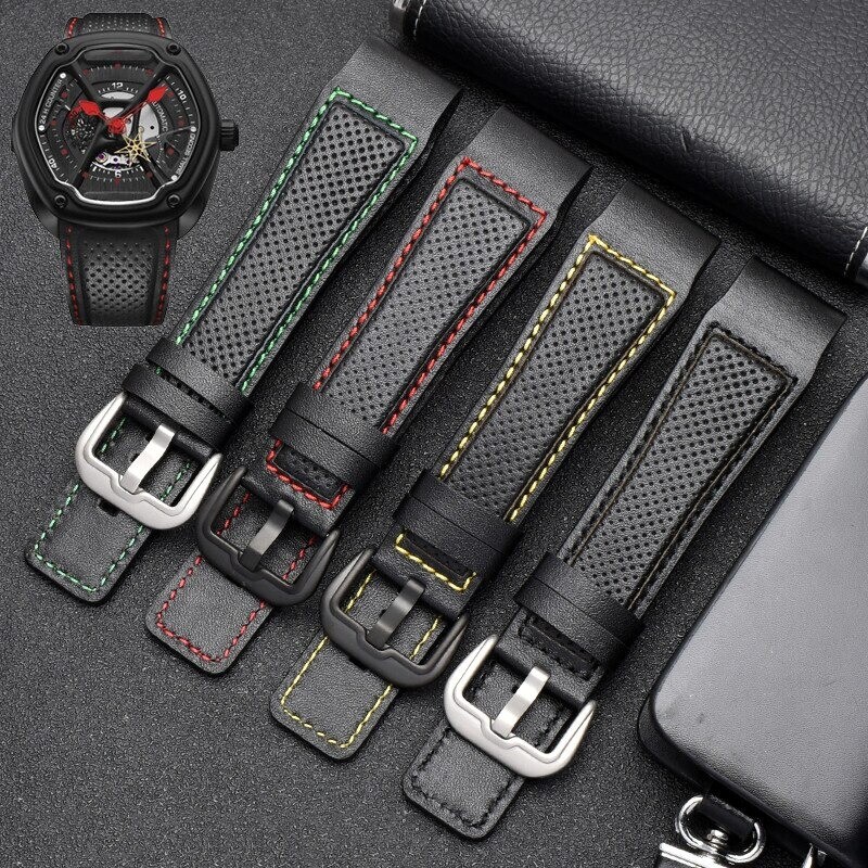24mm Cow Leather Watchband Strap For Dietrich OTC-AO1 OT-3 Swiss Bracelet Black