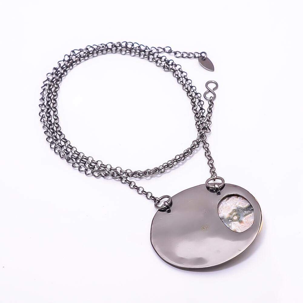 Ocean Jasper Black And Gold Rhodium 925 Silver Necklace 19.99″ N59 Valentin Gift