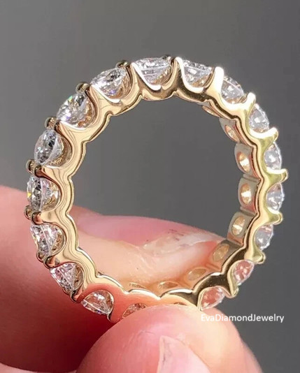 2.50Ct Round Moissanite Ring Full Eternity Band 14k Yellow Gold Plate Sliver