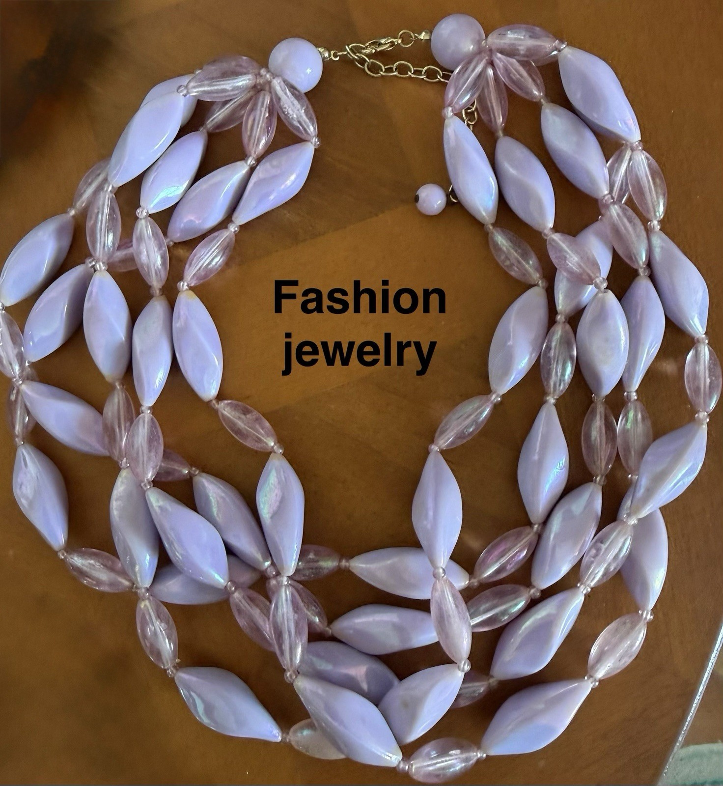 Multi-Strand Pink Glass Beaded Statement Necklace Marquise Beads Fashion