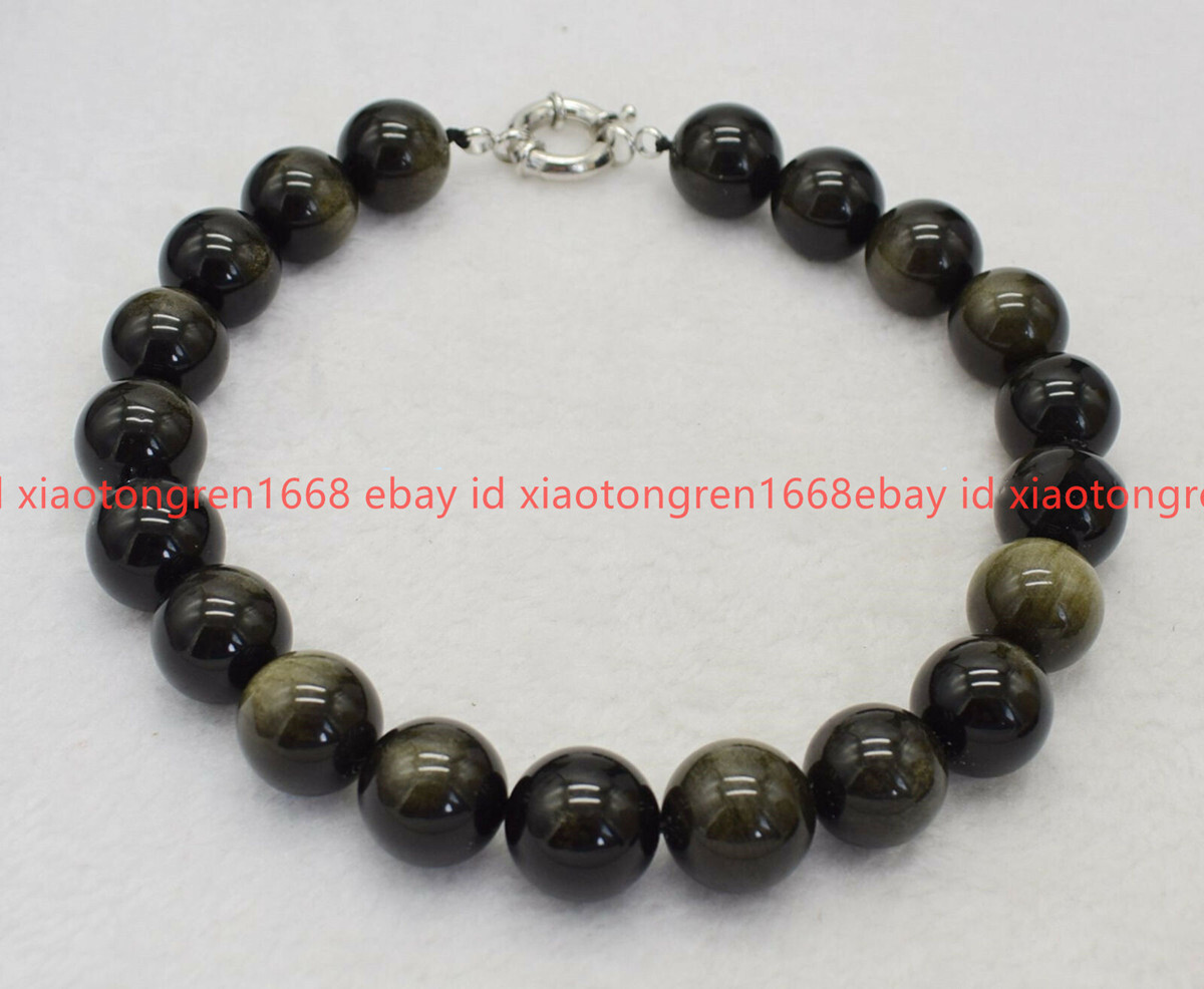 Huge Natural 20mm Gold Obsidian Gemstone Round Beads Jewellry Necklace 16-26in